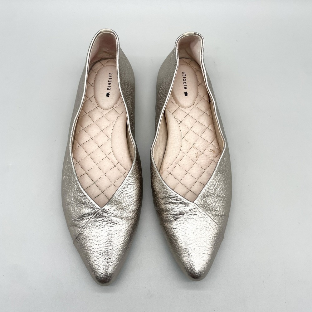 Birdies Womens 8 Goldfinch Ballet Flats Shoe Champagne Metallic Leather Cocktail